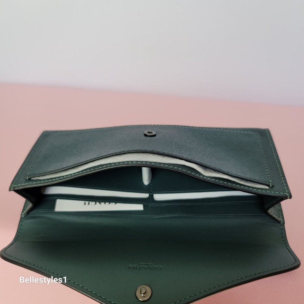 COACH Wyn Envelope Crossgrain Leather Large Wallet- Forest color⭐ - Picture 14 of 16